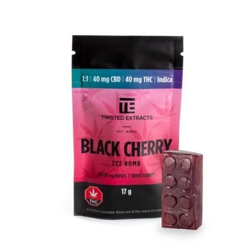 Buy Twisted Extracts – 1:1 CBD:THC Black Cherry ZZZ Bomb Online