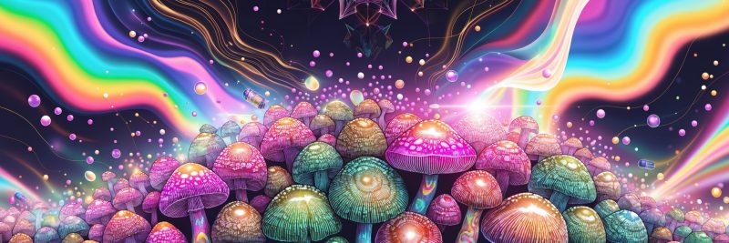 Vibrant psychedelic magic mushroom illustration